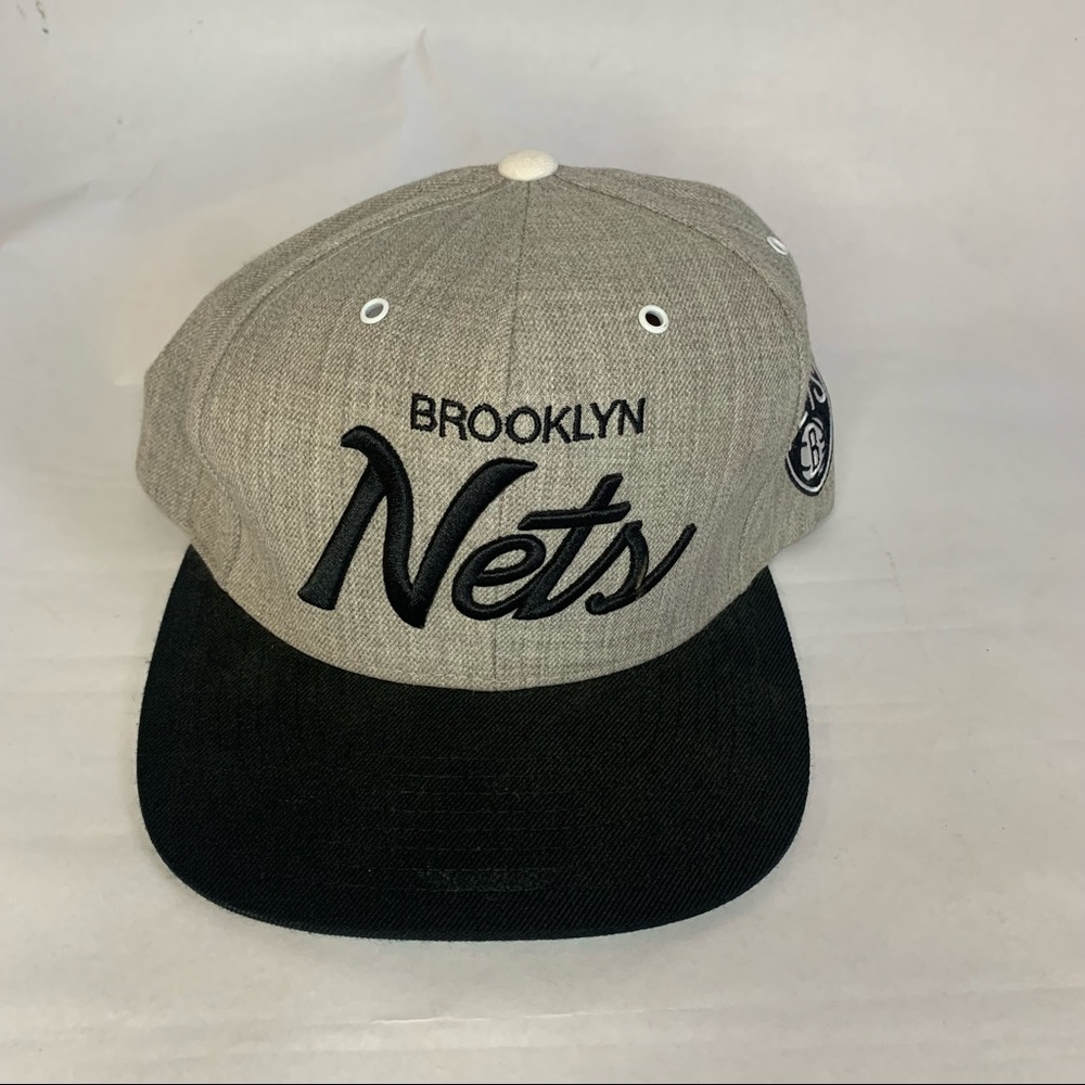 Brooklyn Nets Gray Black Embroidered Hat Basketball Snap Back